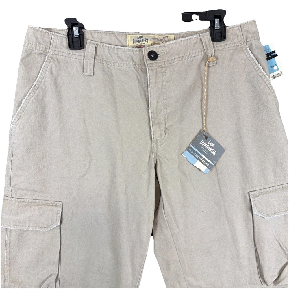 Lee Dungarees Cargo Pants Mens 32x32 Khaki Weathered Chinos Loose Fit Beige NEW